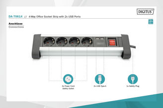 Mynd af Fjöltengi 4xSchuko 2xUSB m/rofa Sv.